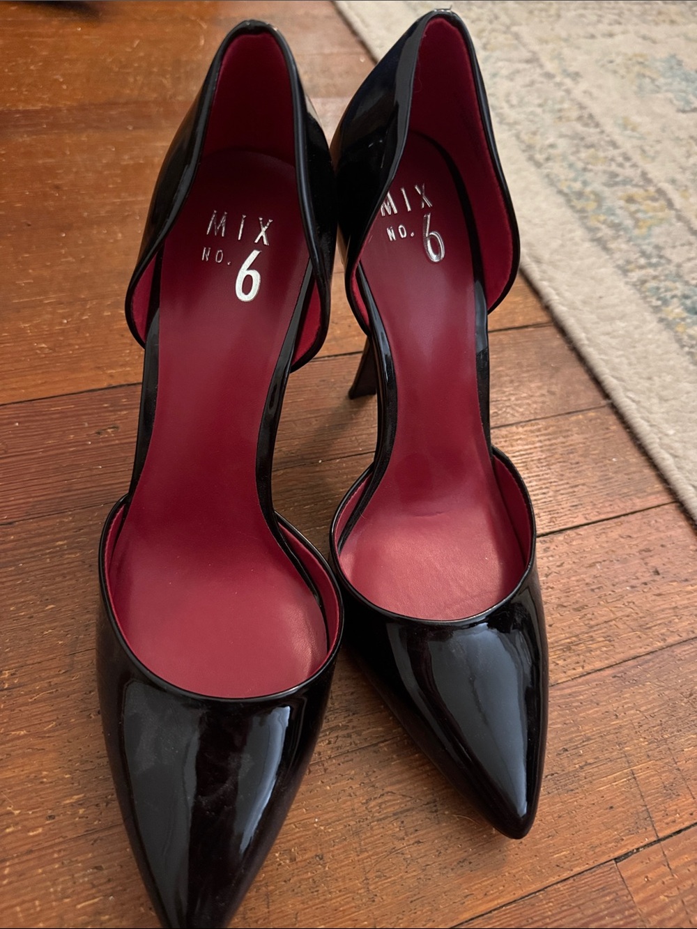 Mix No. 6 Black Patent D'Orsay Heels with Red Insole